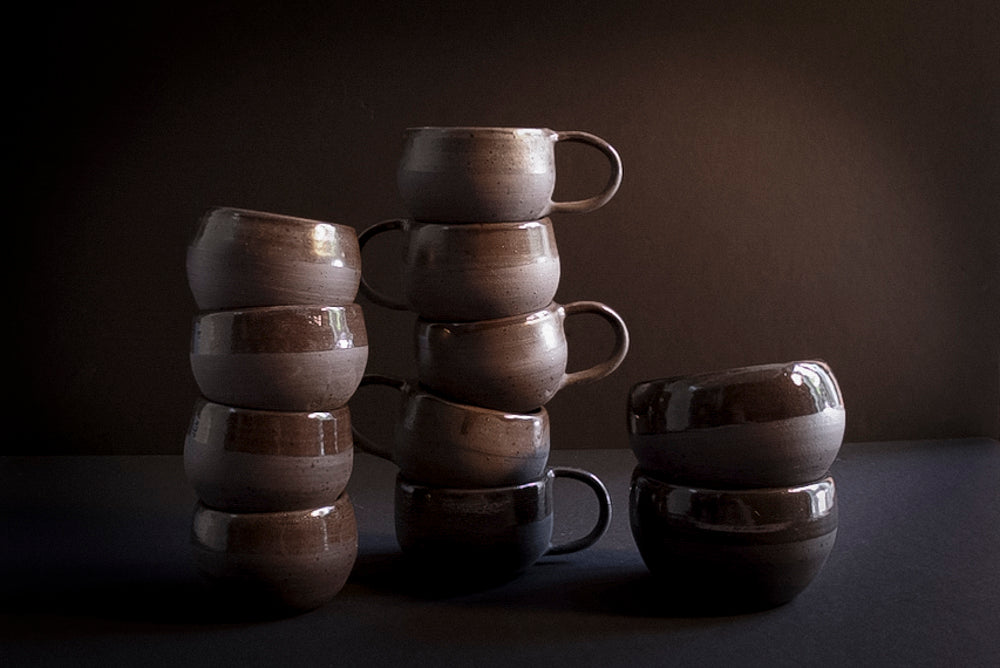 Black tea / coffee bowls with ear