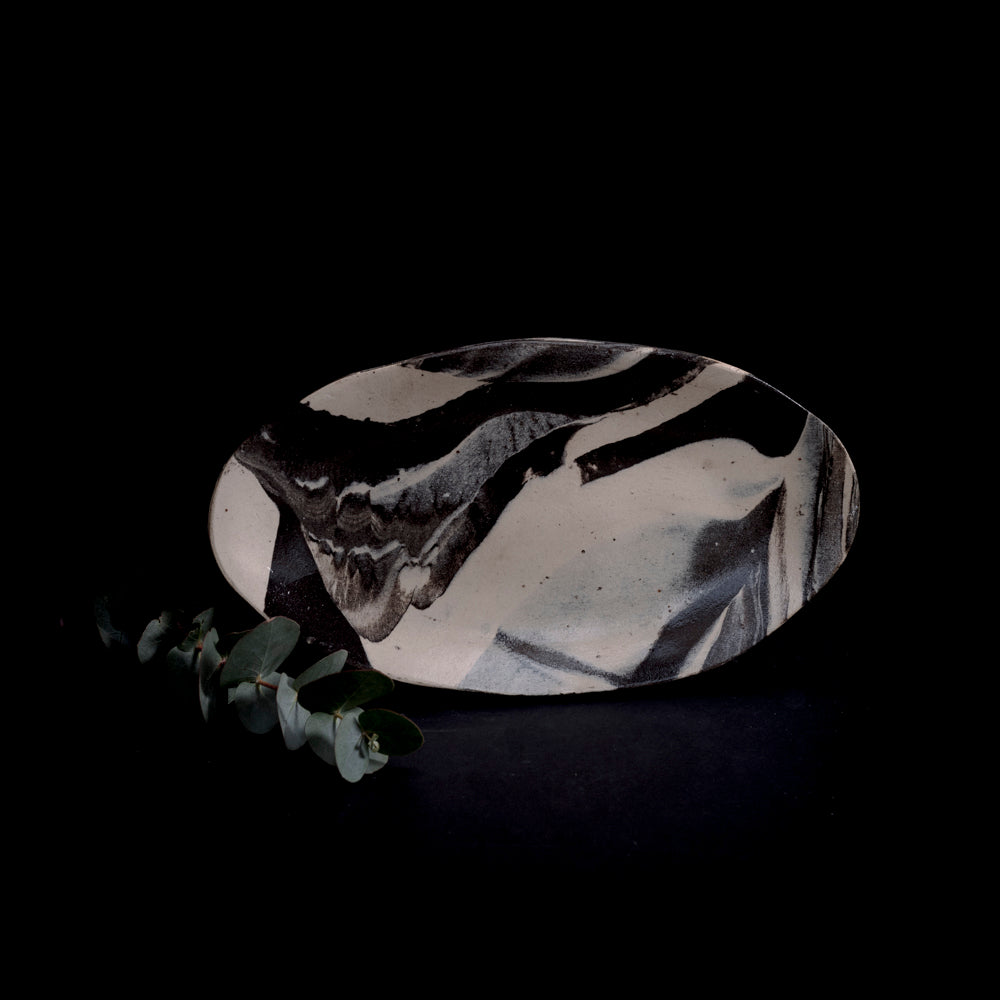 Black and white marbled serving plate